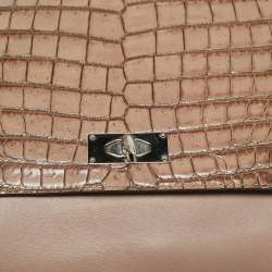 Givenchy Brown/Taupe Croc Embossed Leather and Suede Shark Lock Top Handle Bag