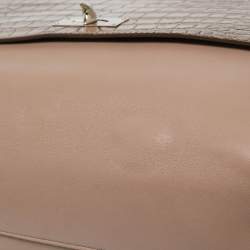 Givenchy Brown/Taupe Croc Embossed Leather and Suede Shark Lock Top Handle Bag