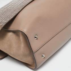 Givenchy Brown/Taupe Croc Embossed Leather and Suede Shark Lock Top Handle Bag