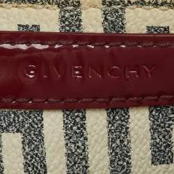 Pre Owned Givenchy White/Burgundy Signature Coated Canvas & Patent Leather Crossbody Bag