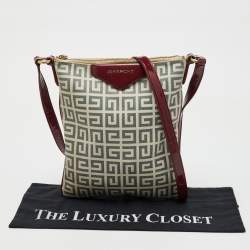 Pre Owned Givenchy White/Burgundy Signature Coated Canvas & Patent Leather Crossbody Bag