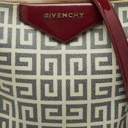 Pre Owned Givenchy White/Burgundy Signature Coated Canvas & Patent Leather Crossbody Bag