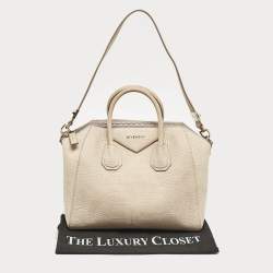 Givenchy Light Beige Croc Embossed Suede Medium Antigona Satchel