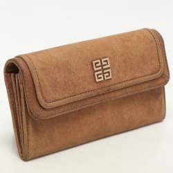Givenchy Brown Nubuck Leather Flap Continental Wallet