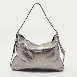 Pre Owned Givenchy Metallic Grey Leather Medium Corset Voyou Shoulder Bag