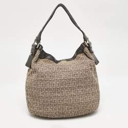 Givenchy Beige/Dark Brown Logo Jacquard Fabric Hobo