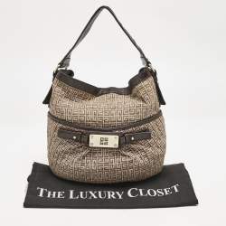 Givenchy Beige/Dark Brown Logo Jacquard Fabric Hobo