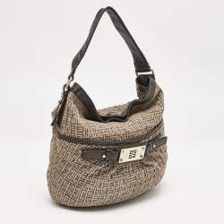 Givenchy Beige/Dark Brown Logo Jacquard Fabric Hobo