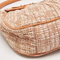 Pre Owned Givenchy Orange Logo Jacquard Fabric and Patent Leather Hobo