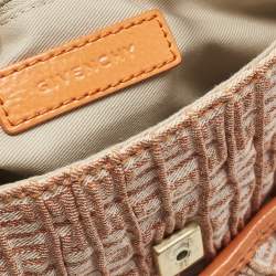 Pre Owned Givenchy Orange Logo Jacquard Fabric and Patent Leather Hobo