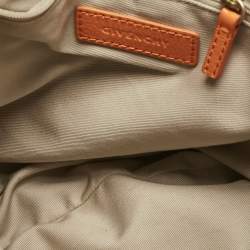 Pre Owned Givenchy Orange Logo Jacquard Fabric and Patent Leather Hobo