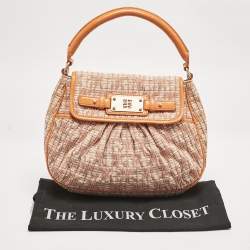 Pre Owned Givenchy Orange Logo Jacquard Fabric and Patent Leather Hobo