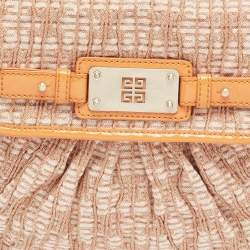 Pre Owned Givenchy Orange Logo Jacquard Fabric and Patent Leather Hobo