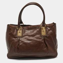 Givenchy Dark Brown Monogram Embossed Leather Pleated Tote