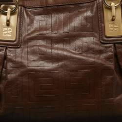 Givenchy Dark Brown Monogram Embossed Leather Pleated Tote