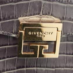 Givenchy Grey Croc Embossed Leather and Suede Small GV3 Shoulder Bag