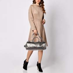 Givenchy Metallic Dark Grey Leather Zip Duffle Bag