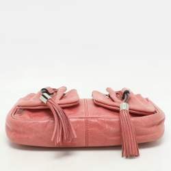 Pre Owned Givenchy Coral Pink Leather Tassel Pocket Chain Baguette Bag