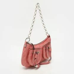 Pre Owned Givenchy Coral Pink Leather Tassel Pocket Chain Baguette Bag