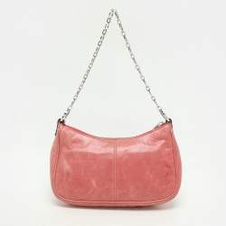 Pre Owned Givenchy Coral Pink Leather Tassel Pocket Chain Baguette Bag