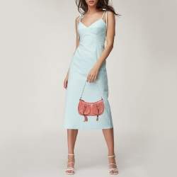 Pre Owned Givenchy Coral Pink Leather Tassel Pocket Chain Baguette Bag