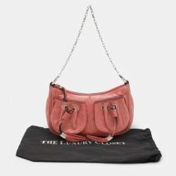 Pre Owned Givenchy Coral Pink Leather Tassel Pocket Chain Baguette Bag
