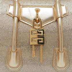 Pre Owned حقيبة توت جيفنشي أنتيغونا صغيرة بقفل ساتان وجلد مرصعة بالكريستال الذهبي