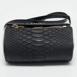 Pre Owned Givenchy Black Python and Patent Leather Mini Pandora Box Crossbody Bag