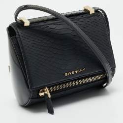 Pre Owned Givenchy Black Python and Patent Leather Mini Pandora Box Crossbody Bag