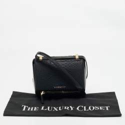 Pre Owned Givenchy Black Python and Patent Leather Mini Pandora Box Crossbody Bag