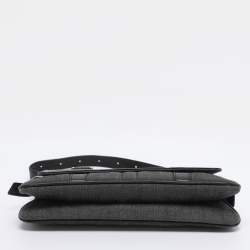 Pre Owned Givenchy Grey/Black Canvas and Croc Embossed Leather Flap Shoulder Bag  