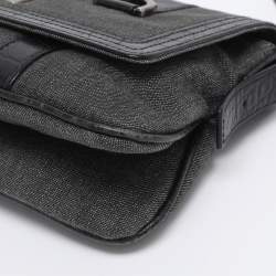 Pre Owned Givenchy Grey/Black Canvas and Croc Embossed Leather Flap Shoulder Bag  