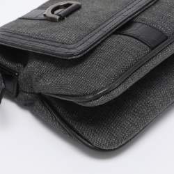 Pre Owned Givenchy Grey/Black Canvas and Croc Embossed Leather Flap Shoulder Bag  