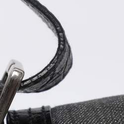 Pre Owned Givenchy Grey/Black Canvas and Croc Embossed Leather Flap Shoulder Bag  