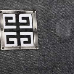 Pre Owned Givenchy Grey/Black Canvas and Croc Embossed Leather Flap Shoulder Bag  