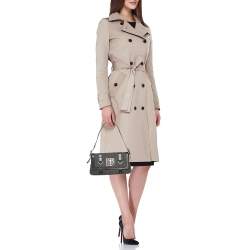 Pre Owned Givenchy Grey/Black Canvas and Croc Embossed Leather Flap Shoulder Bag  