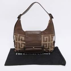 Pre Owned Givenchy Brown/Beige Monogram Canvas and Leather Buckle Flap Hobo