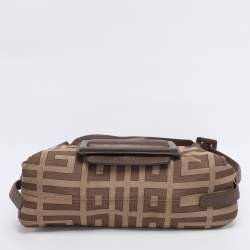Pre Owned Givenchy Brown/Beige Monogram Canvas and Leather Buckle Flap Hobo