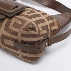 Pre Owned Givenchy Brown/Beige Monogram Canvas and Leather Buckle Flap Hobo
