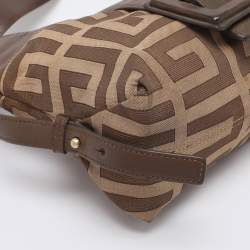 Pre Owned Givenchy Brown/Beige Monogram Canvas and Leather Buckle Flap Hobo