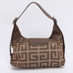 Pre Owned Givenchy Brown/Beige Monogram Canvas and Leather Buckle Flap Hobo
