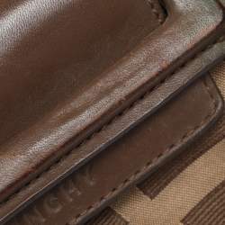 Pre Owned Givenchy Brown/Beige Monogram Canvas and Leather Buckle Flap Hobo