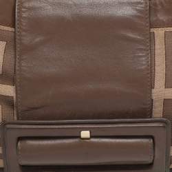 Pre Owned Givenchy Brown/Beige Monogram Canvas and Leather Buckle Flap Hobo