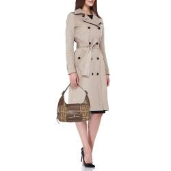 Pre Owned Givenchy Brown/Beige Monogram Canvas and Leather Buckle Flap Hobo