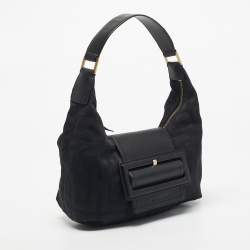 Pre Owned Givenchy Black Logo Jacquard Nylon Hobo