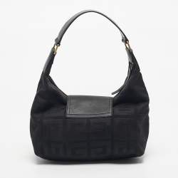 Pre Owned Givenchy Black Logo Jacquard Nylon Hobo