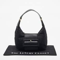 Pre Owned Givenchy Black Logo Jacquard Nylon Hobo