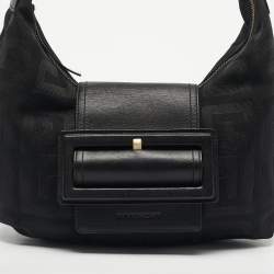 Pre Owned Givenchy Black Logo Jacquard Nylon Hobo