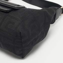 Pre Owned Givenchy Black Logo Jacquard Nylon Hobo