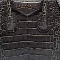 Pre Owned حقيبة ساتشل جيفنشي أنتيجونا جلد منقوش كروك رمادي داكن صغيرة